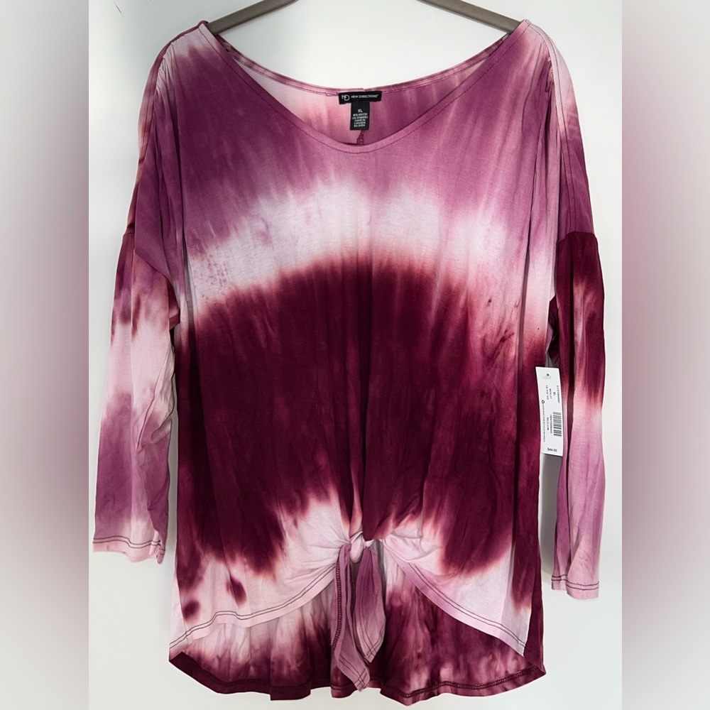 New Direction Quarter Length Sleeve Pink, Mauve & White Tie Dye Shirt XL